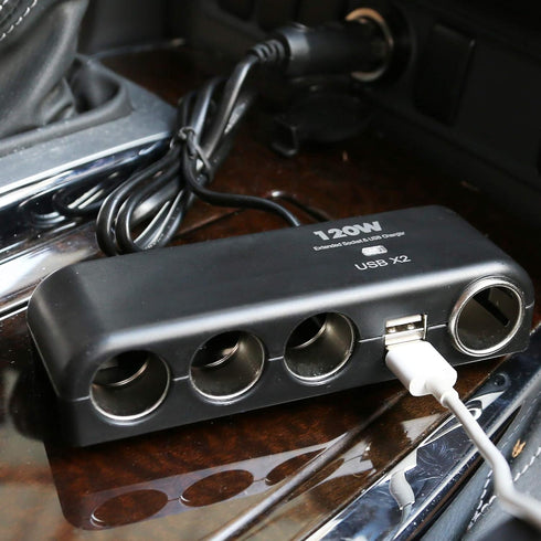 XINFENG 4 Way Car Charger Splitter Power Adapter with Multi Socket Dual USB 12V-24V Plug Charger for iPhone iPad Samsung GPS Dashcam......